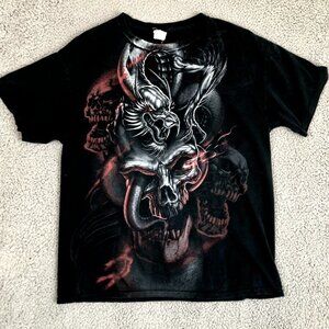 Vintage Skull Shirt Mens Large Black Dragon Y2K Grunge Emo Cyber Punk Goth Metal